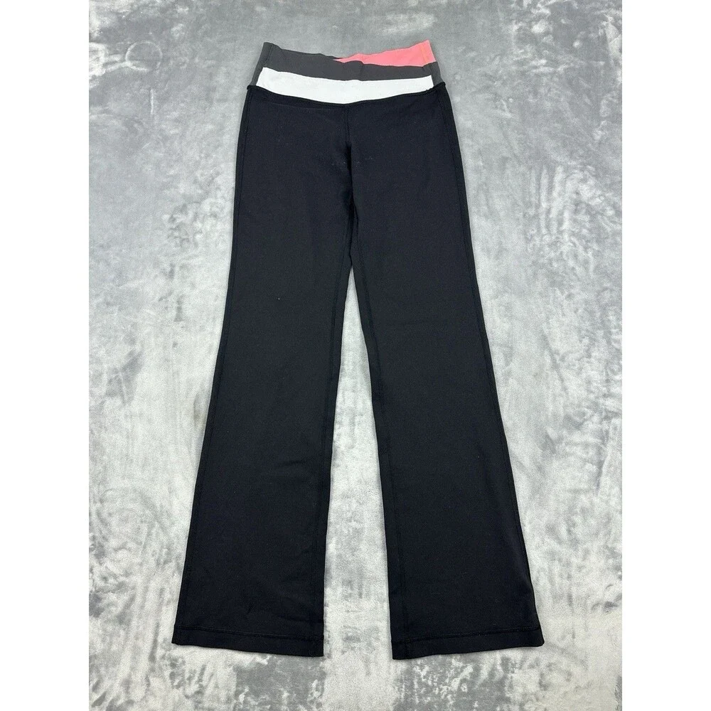 Lululemon Astro Pants Sz 4 Black Pink Gray Crossover Layered Waist Flare Yoga